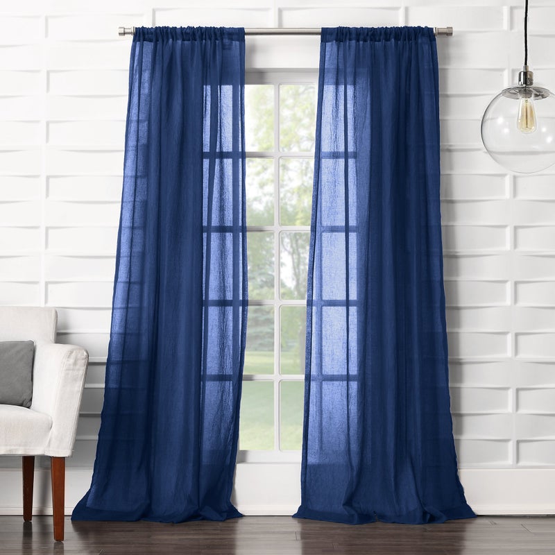No. 918 Tayla Crushed Texture Semi-Sheer Rod Pocket Curtain Panel, 50" x 84", Indigo - Image 1